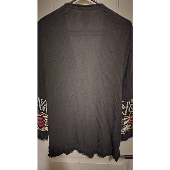 Knox Rose Size medium boho embroidered open kimono fringe black - Picture 4 of 7